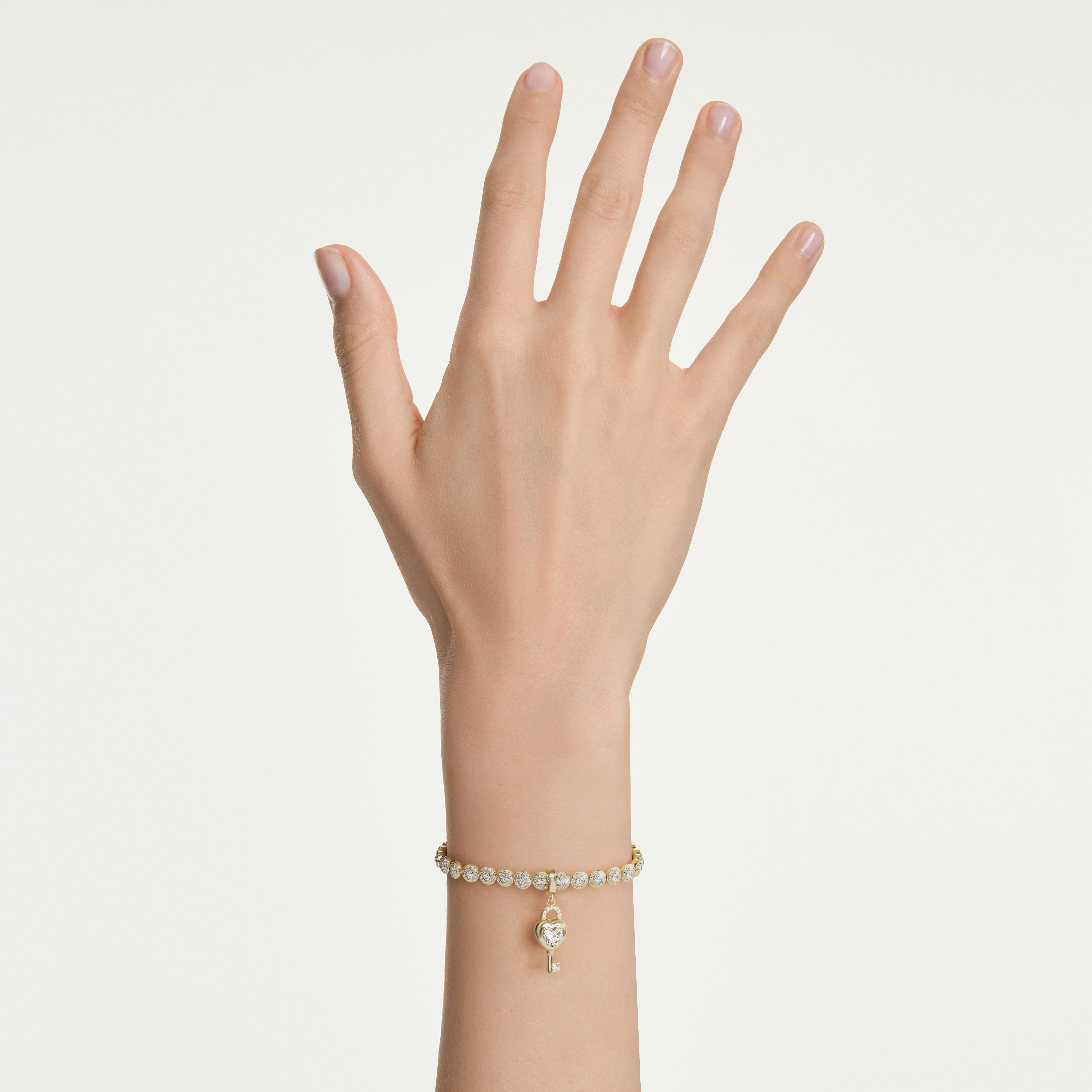 swarovski idyllia charm  mixed cuts  heart with key  white  gold tone plated