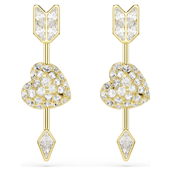 swarovski idyllia drop earrings  mixed cuts  heart with arrow  white  gold tone plated