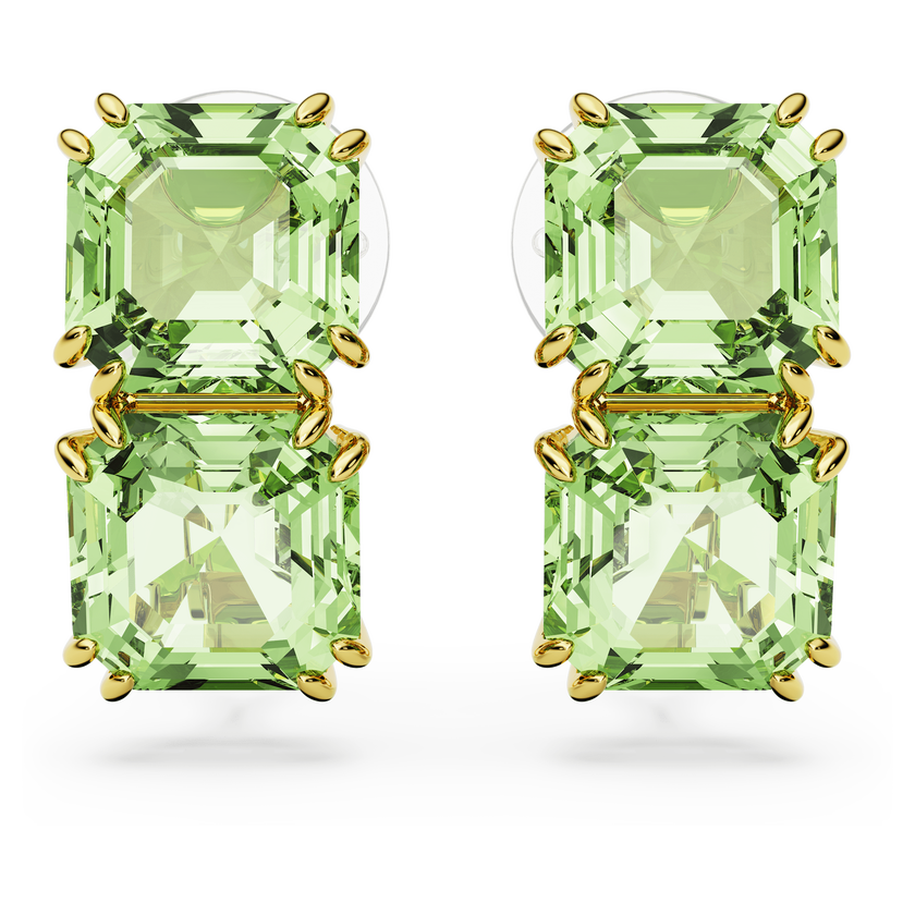 swarovski أقراط مشبك millenia، قطع مربع، لون أخضر، طلاء بلون ذهبي