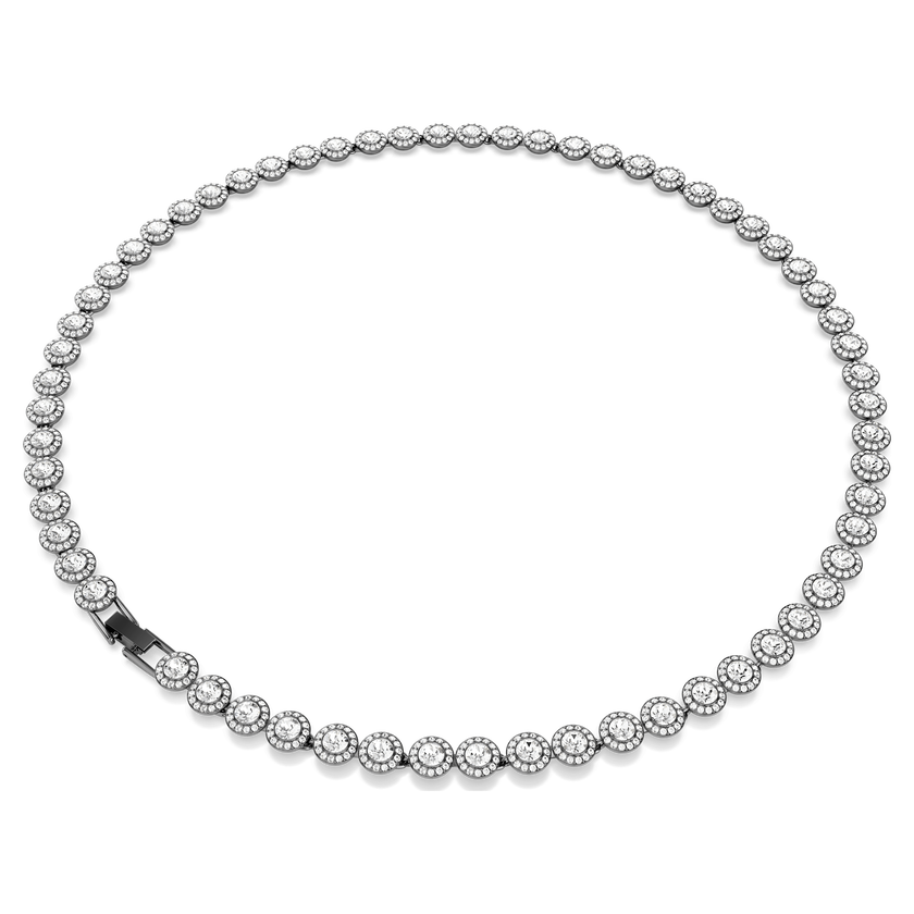 swarovski una necklace  round cut  long  white  ruthenium plated