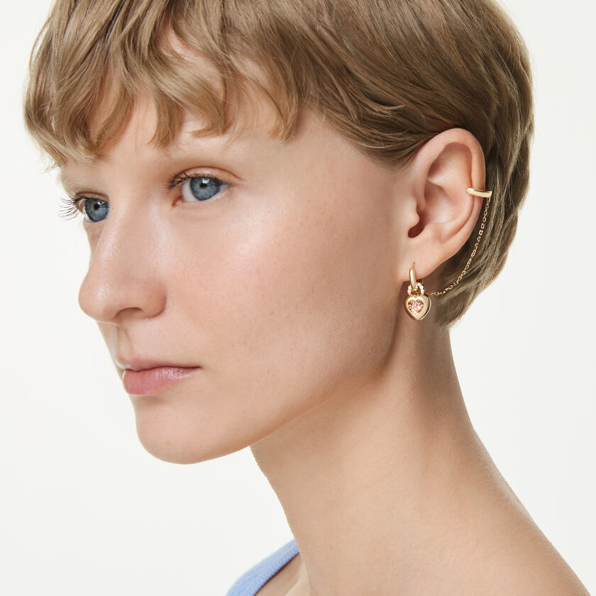 swarovski أقراط متدلية مع حلية للأذن idyllia، قطع متنوع، شكل قلب ومفتاح، لون وردي، لمسة نهائية من الذهب عيار 18 قيراط