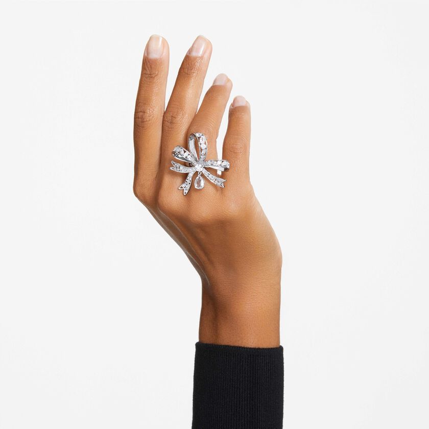swarovski volta cocktail ring  bow  large  white  rhodium plated
