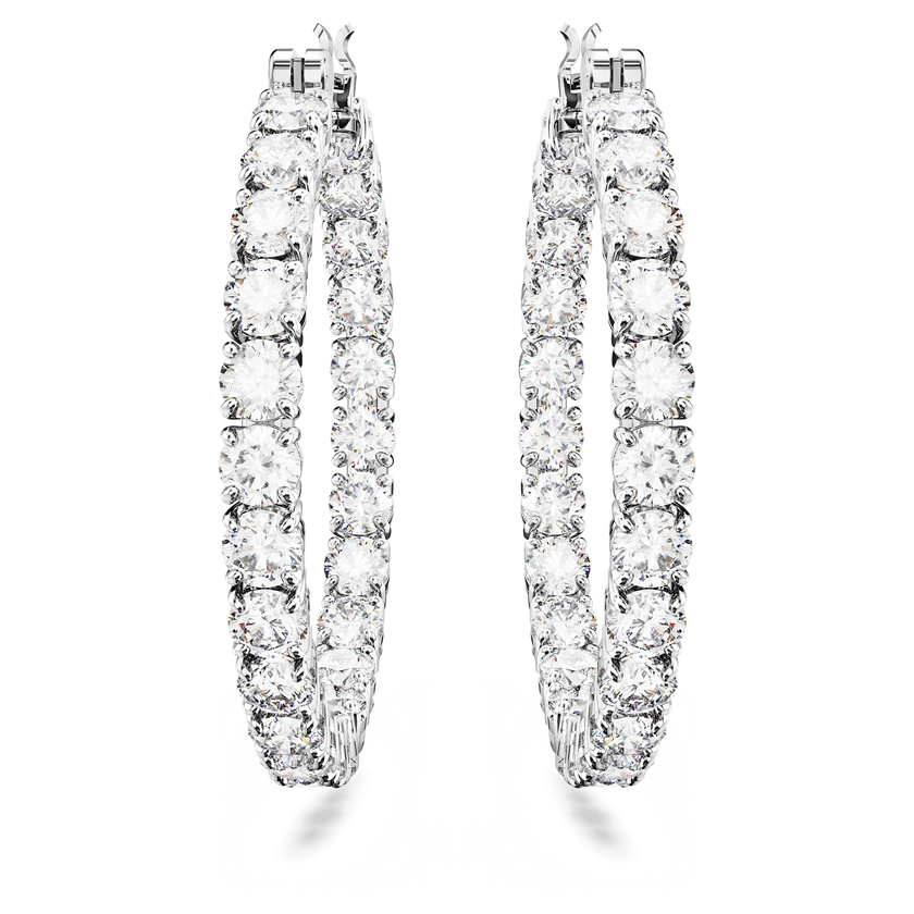 swarovski matrix hoop earrings  round cut  white  rhodium plated