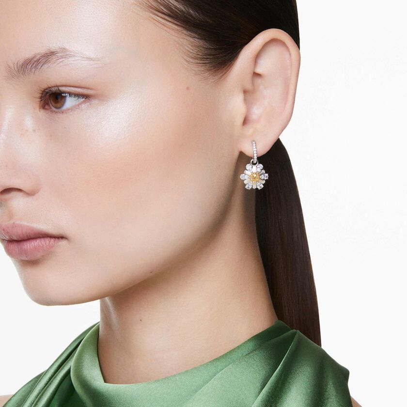 swarovski idyllia drop earrings  flower  yellow  rhodium plated