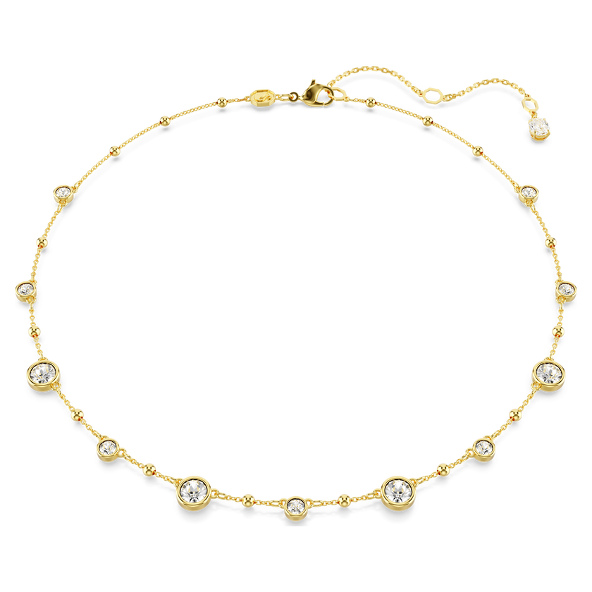 swarovski imber necklace  round cut  scattered design  white  gold tone plated