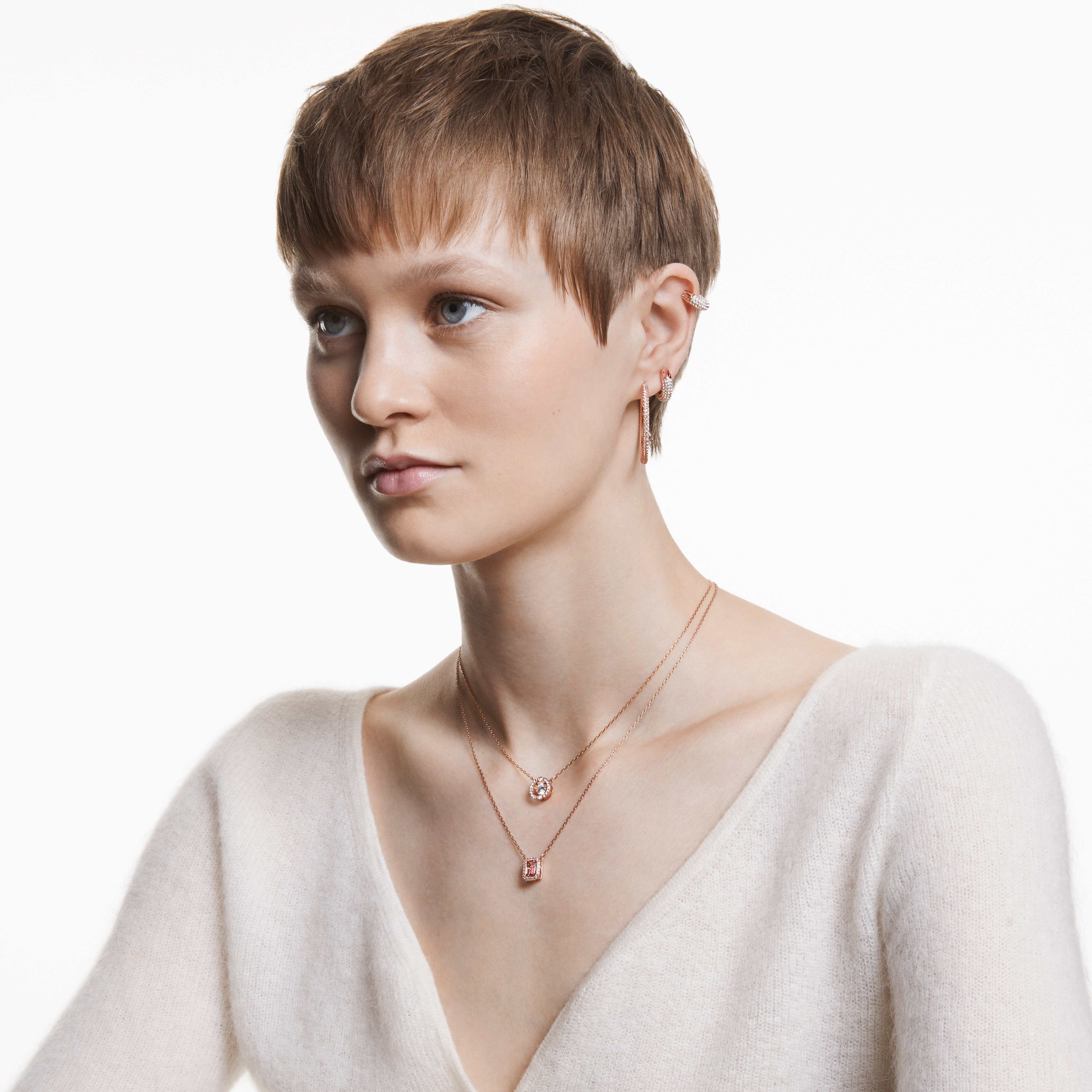 swarovski عقد una، قطع مثمن، لون وردي، طلاء بلون ذهبي وردي