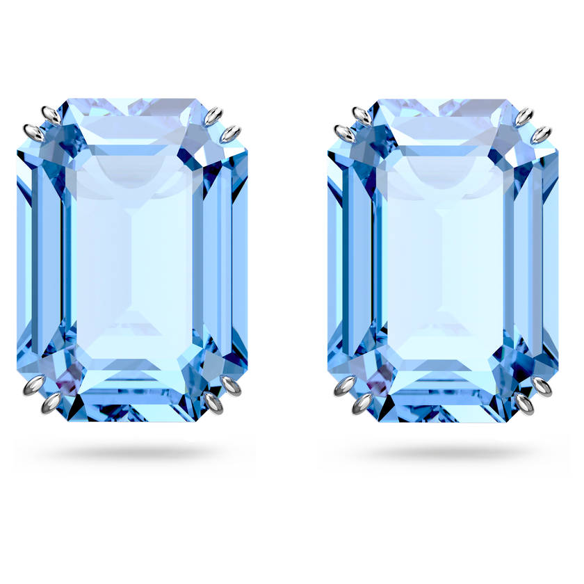 swarovski millenia stud earrings  octagon cut crystals  blue  rhodium plated