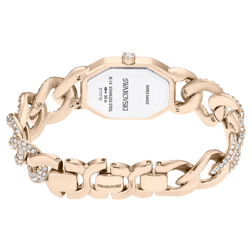swarovski ساعة dextera chain، صناعة سويسرية، سوار كريستال، لون أبيض، لمسة نهائية بلون ذهبي شامبين