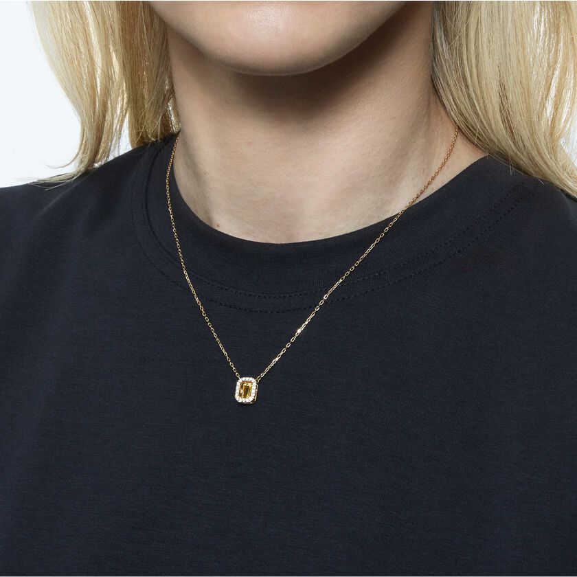 swarovski una necklace  octagon cut  yellow  gold tone plated