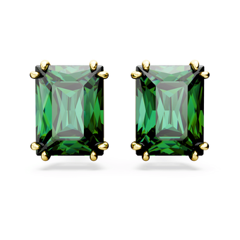 swarovski stilla stud earrings  rectangular cut  green  gold tone plated