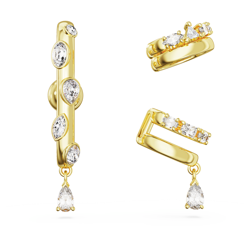 swarovski imber ear cuff  set  3   mixed cuts  white  gold tone plated