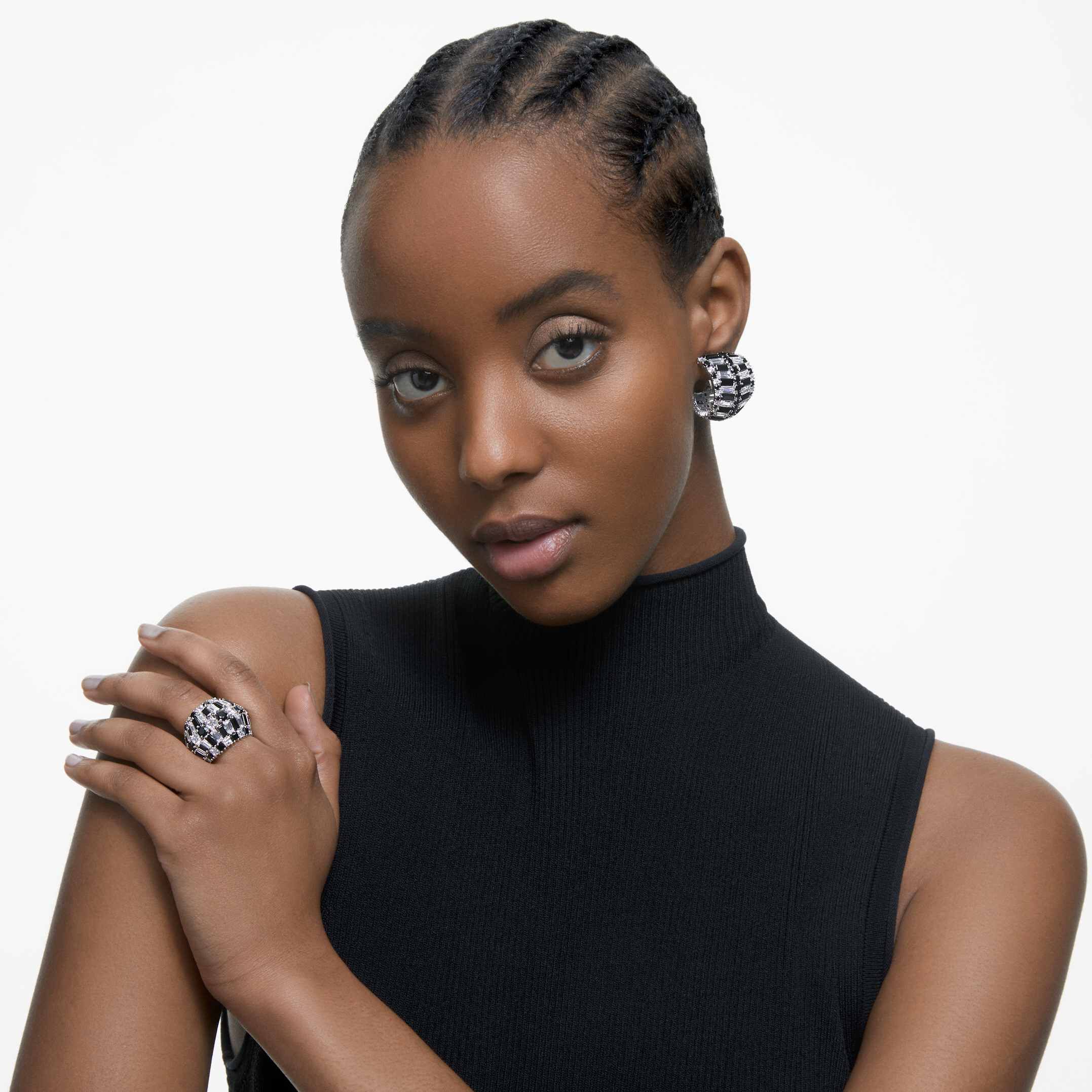 swarovski خاتم hyperbola، زركونيا سواروفسكي، لون أسود، طلاء روديوم