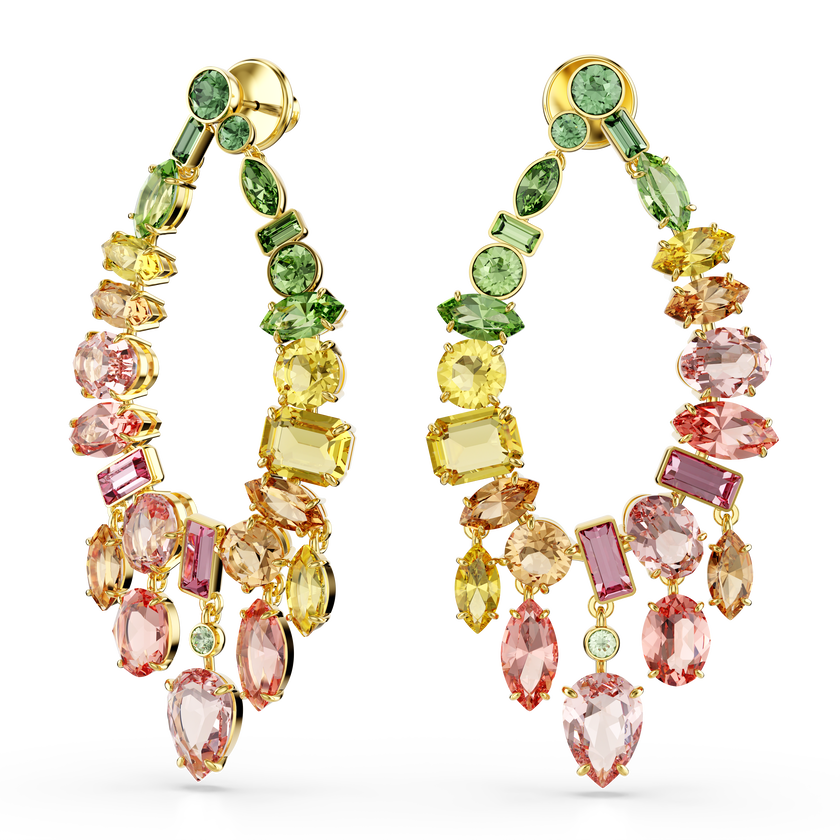 swarovski gema drop earrings  mixed cuts  chandelier  multicolored  gold tone plated