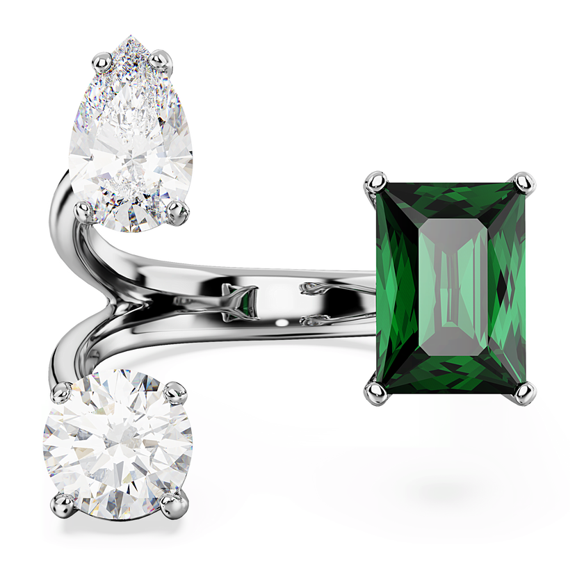 swarovski mesmera open ring  mixed cuts  green  rhodium plated