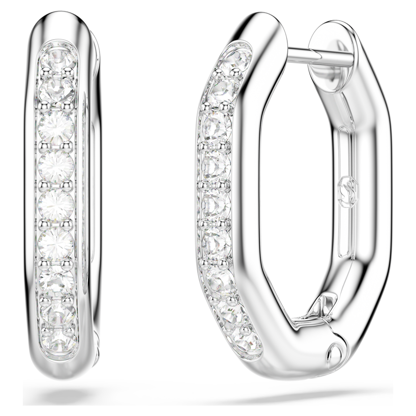 swarovski dextera hoop earrings  octagon shape  round cut  white  rhodium plated