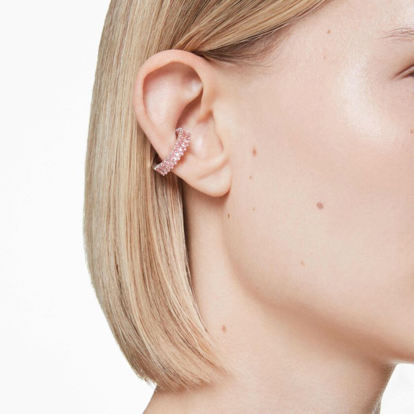 swarovski matrix ear cuffs  baguette cut  pink  rhodium plated