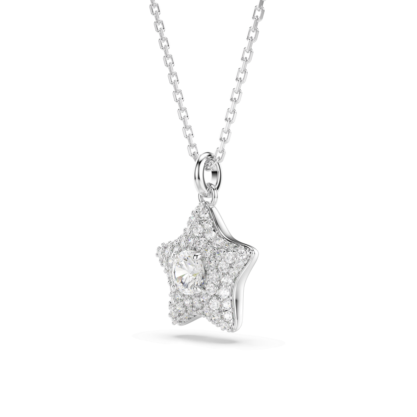 swarovski sublima pendant  round cut  star  white  rhodium plated