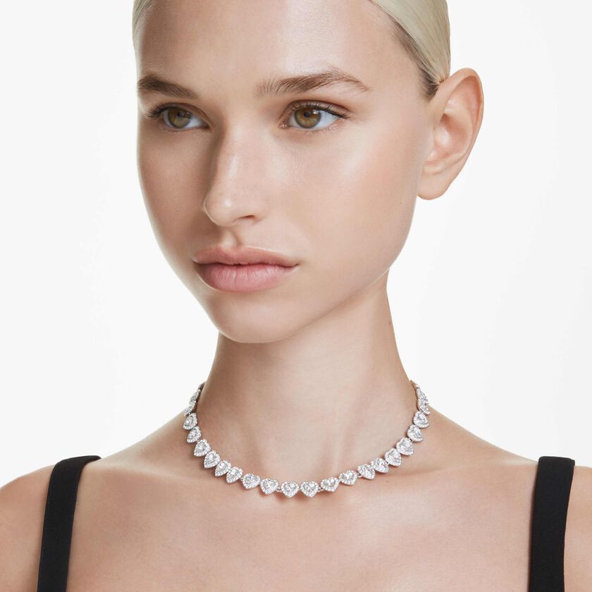 عقد تنس ariana grande x swarovski، قطع متنوع، شكل قلب، لون أبيض، طلاء روديوم