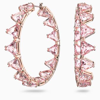 Millenia hoop earrings,  Triangle cut crystals, Pink, Rose gold-tone plated