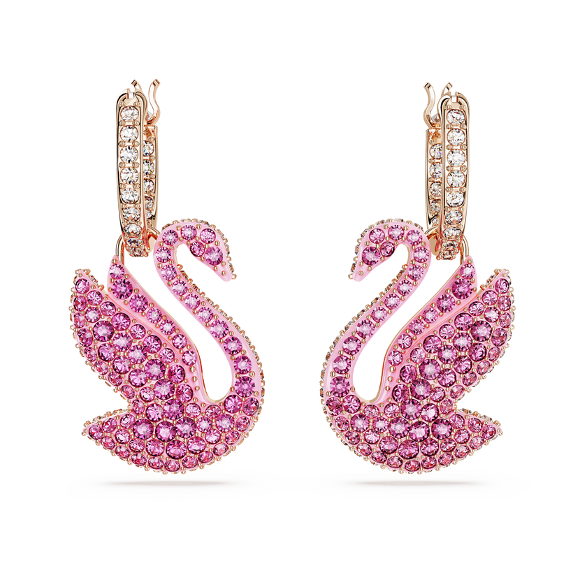 swarovski iconic swan drop earrings  swan  pink  rose gold tone plated