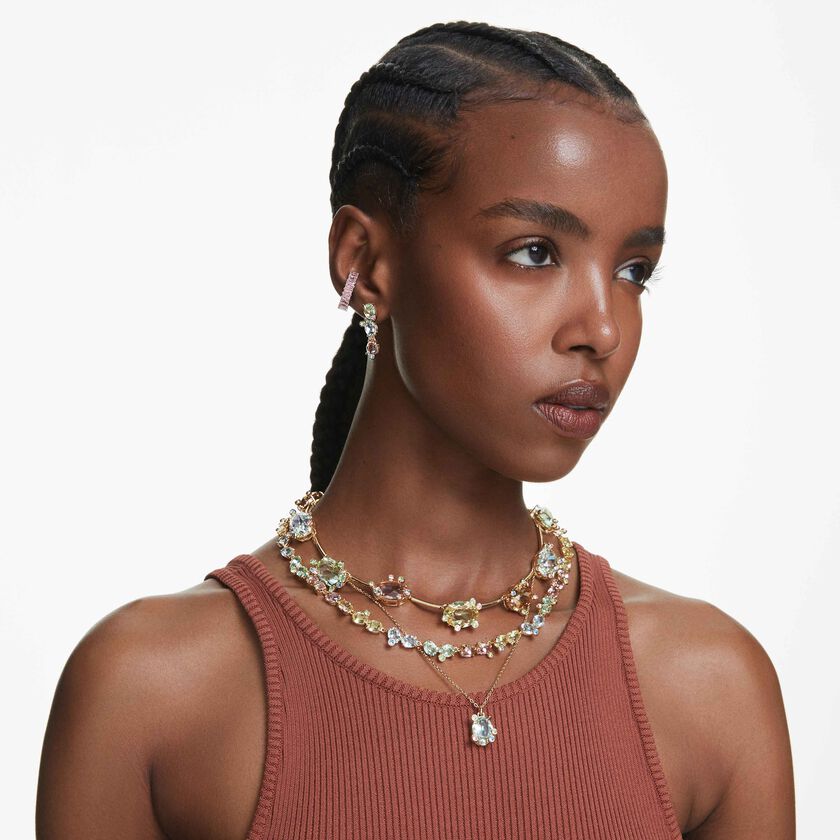 swarovski gema necklace  mixed cuts  multicolored  18k gold finish
