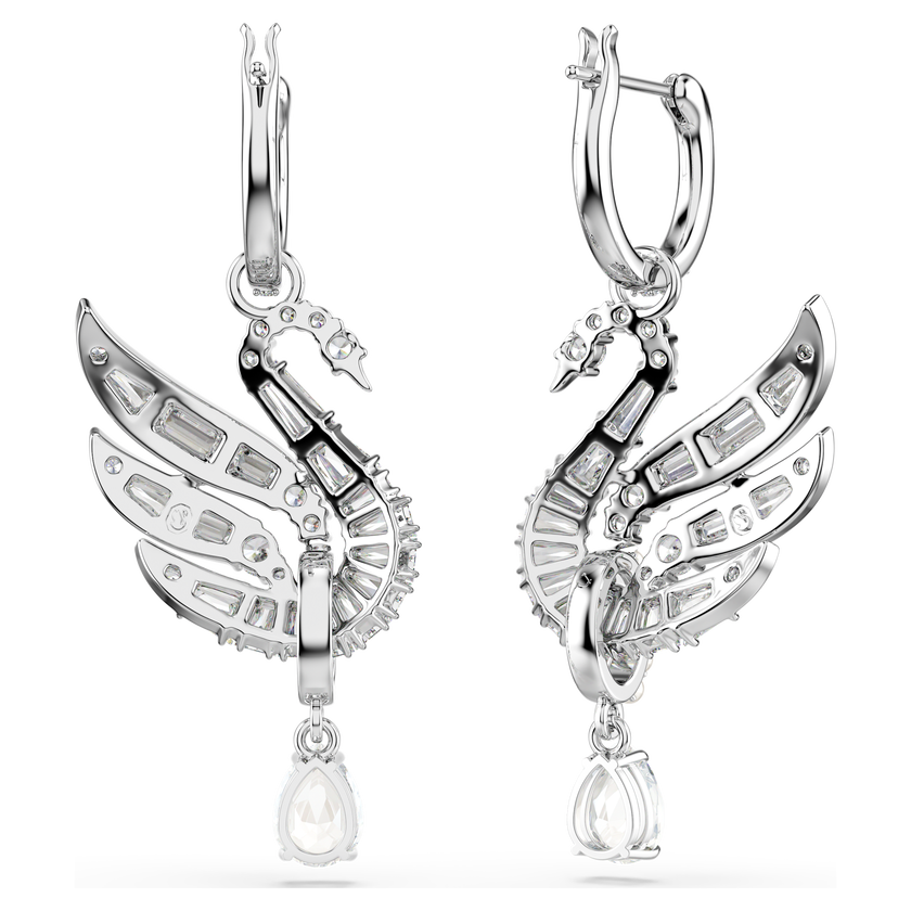 swarovski swan vienna earrings  swan  white  rhodium plated