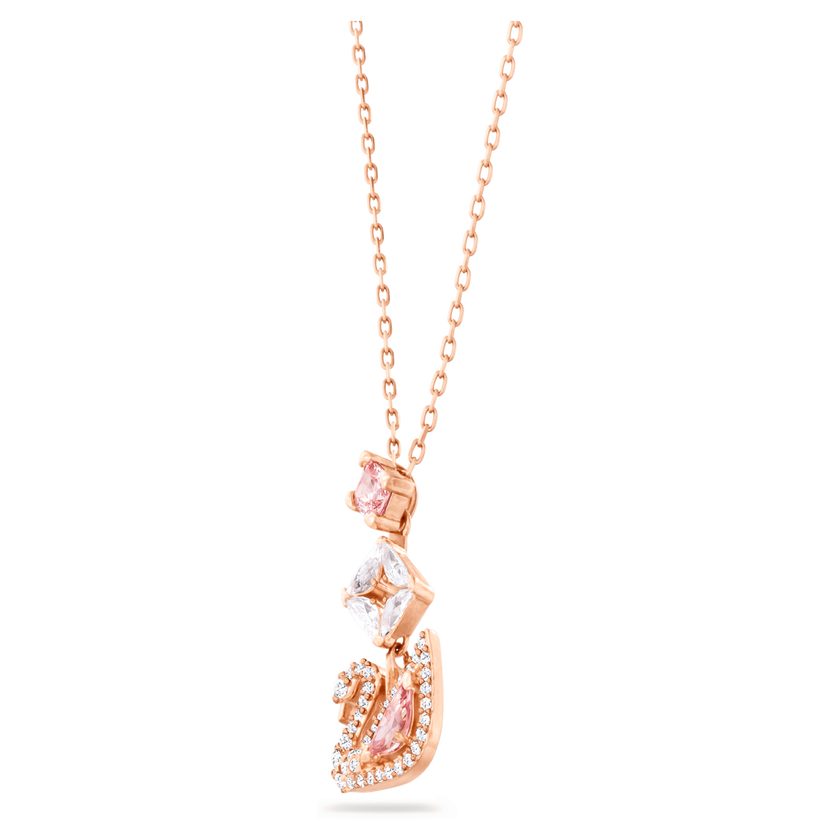 swarovski عقد swan، على شكل بجعة، لون وردي، طلاء ذهبي وردي
