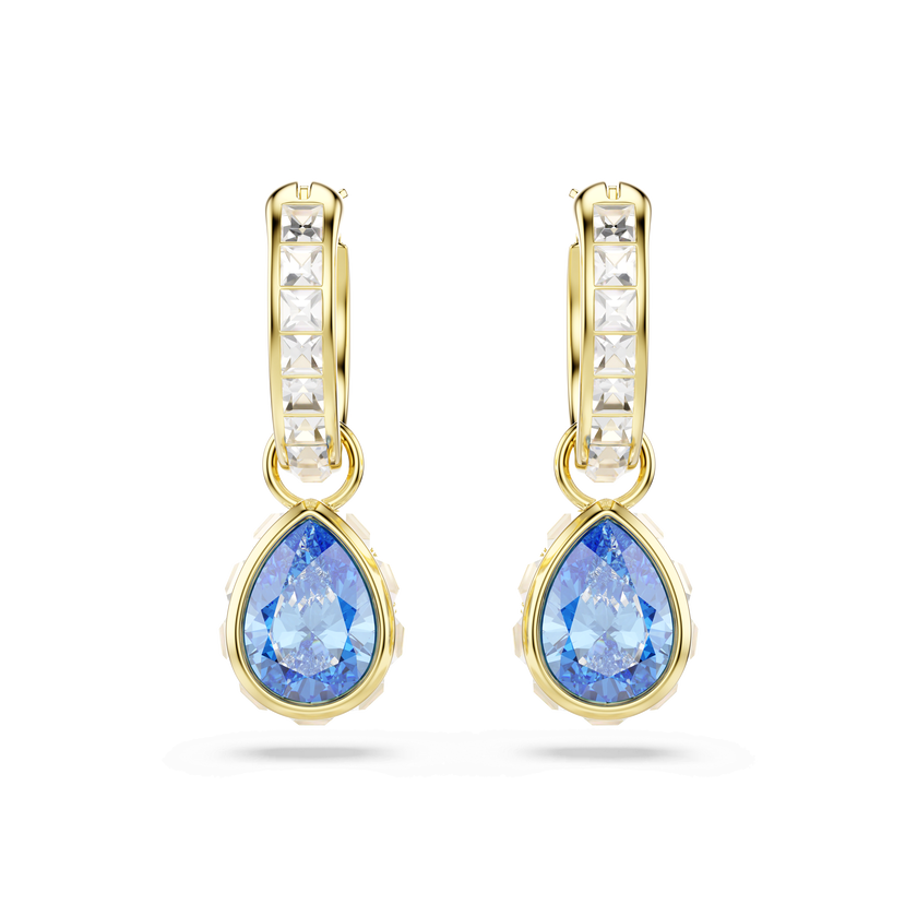 swarovski chroma drop earrings  pear cut  blue  18k gold finish