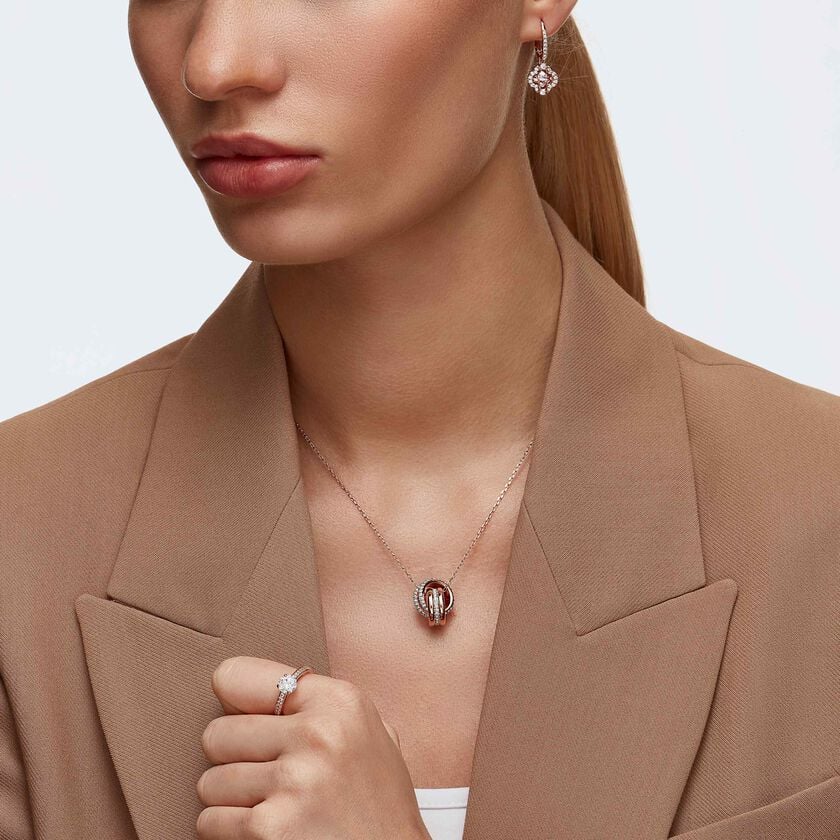 swarovski una drop earrings  clover  pink  rose gold tone plated