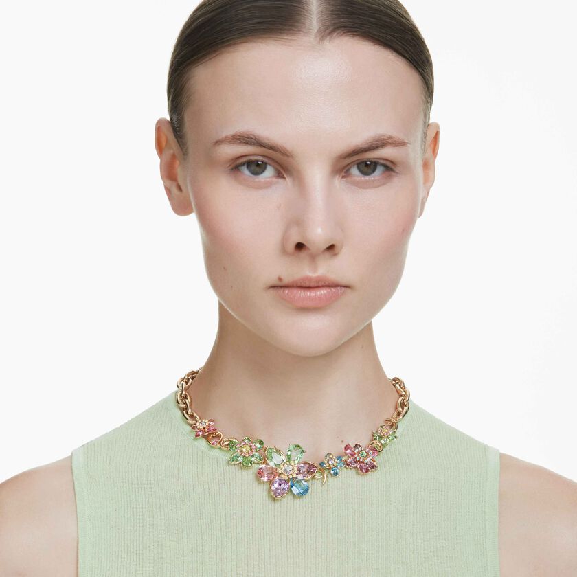 swarovski عقد idyllia، قطع متنوع، شكل زهرة، ألوان متعددة، لمسة نهائية من الذهب عيار 18 قيراط
