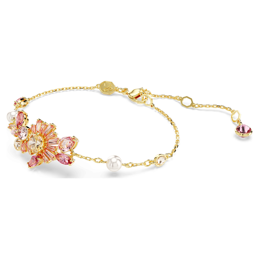 swarovski gema bracelet  mixed cuts  flower  pink  gold tone plated