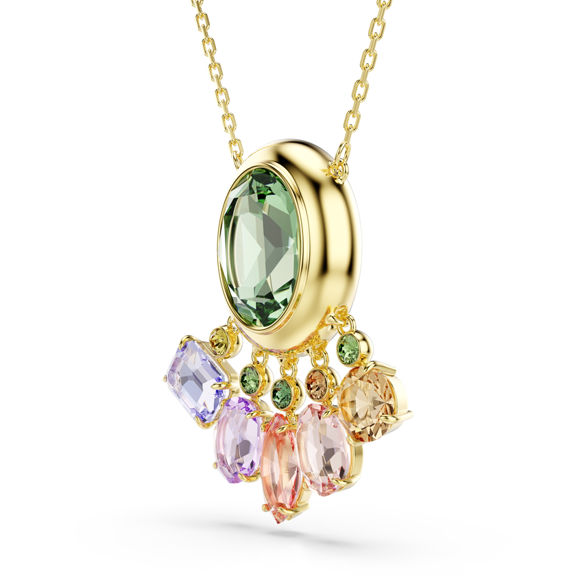 swarovski gema pendant  mixed cuts  dangling crystals  multicolored  gold tone plated