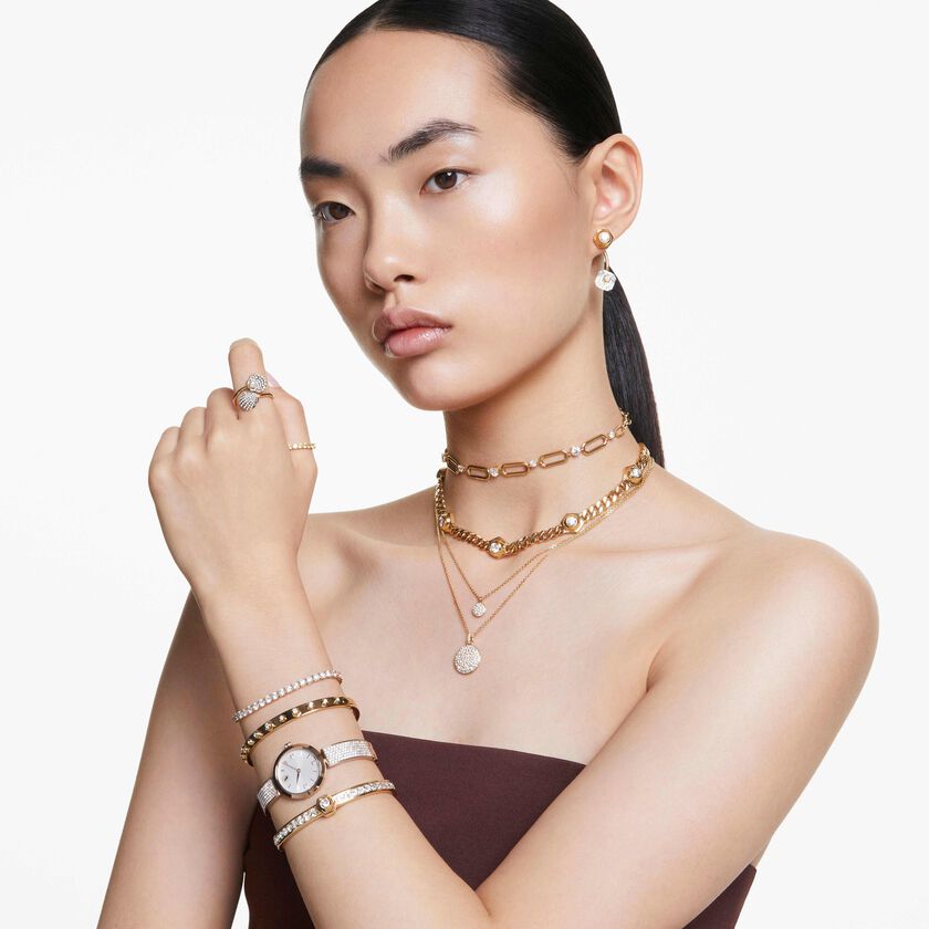 swarovski قلادة متعددة الطبقات sublima، لون أبيض، طلاء بلون ذهبي