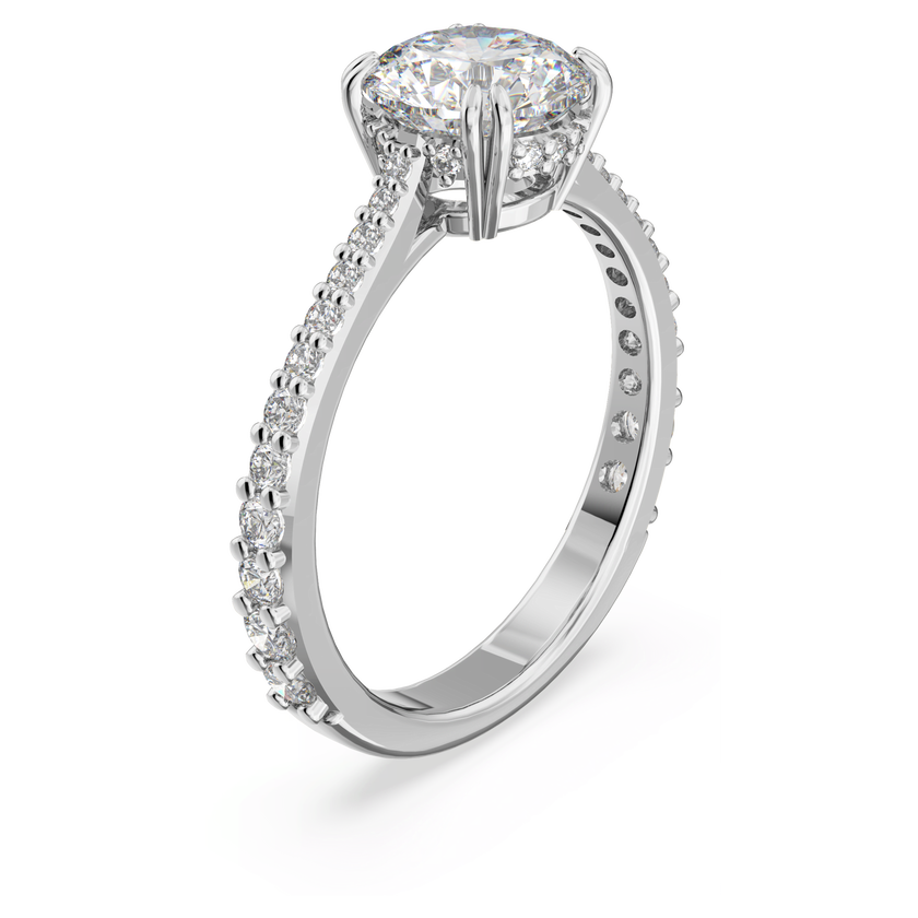 swarovski stilla cocktail ring  round cut  pav   white  rhodium plated