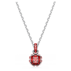 Birthstone pendant, Square cut, July, Red, Rhodium plated