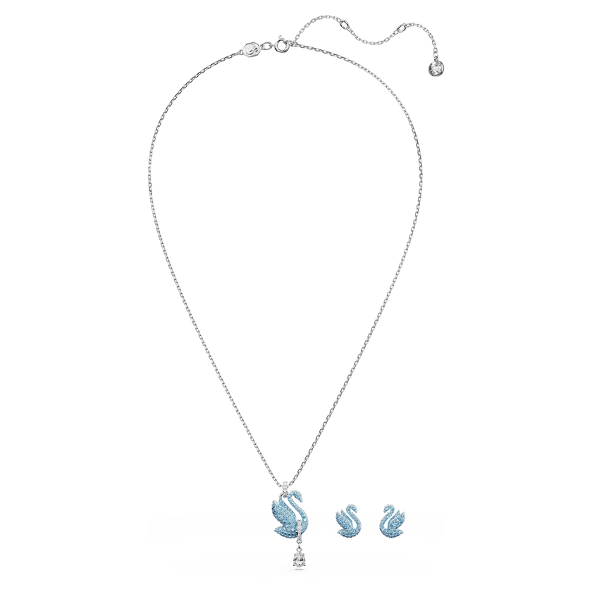 swarovski swan set  swan  blue  rhodium plated