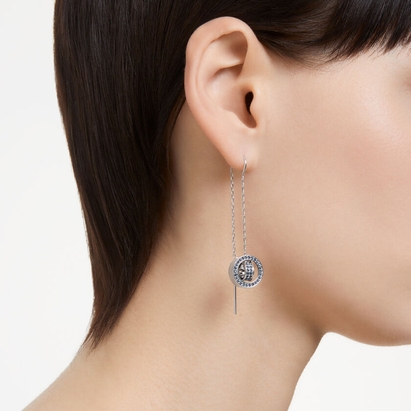 swarovski أقراط متدلية hollow، طويلة، لون أزرق، طلاء روديوم
