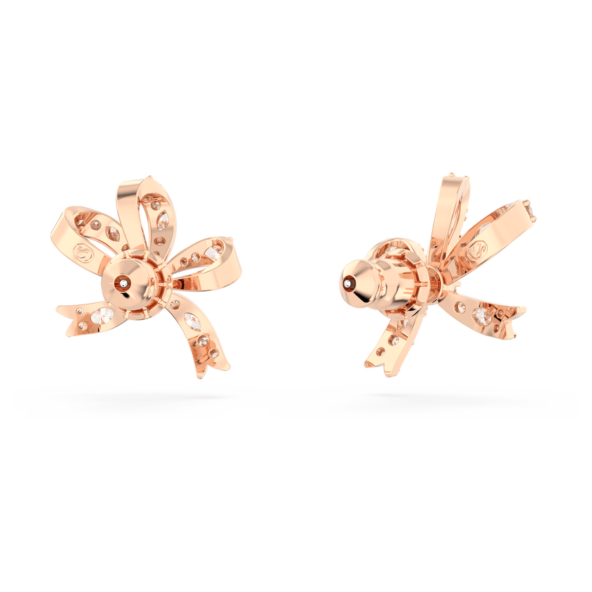 swarovski hyperbola stud earrings  bow  small  white  rose gold tone plated