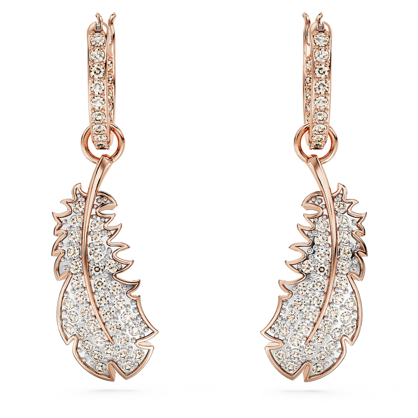 swarovski nice drop earrings  feather  white  rose gold tone plated