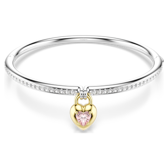 swarovski idyllia bangle  mixed cuts  heart  pink  mixed metal finish