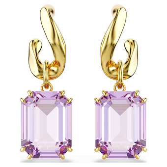 swarovski أقراط متدلية millenia، قطع مُثمَّن، لون أرجواني، طلاء باللون الذهبي