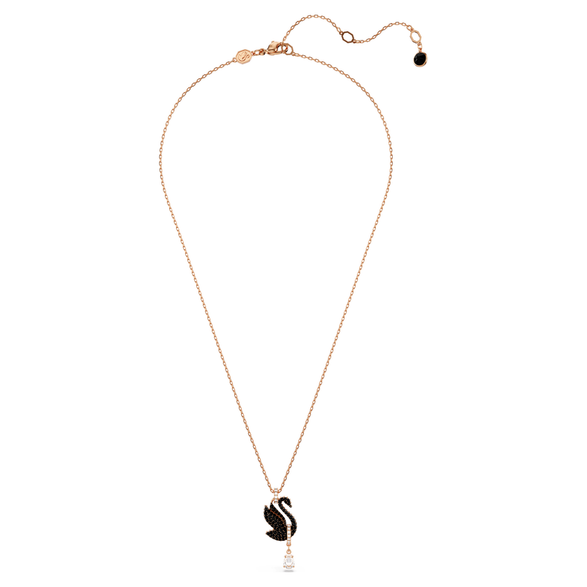 swarovski swan pendant  swan  black  rose gold tone plated