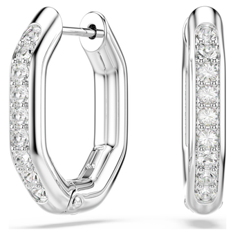 swarovski أقراط حلقية dextera، شكل مثمن، قطع مستدير، لون أبيض، طلاء روديوم