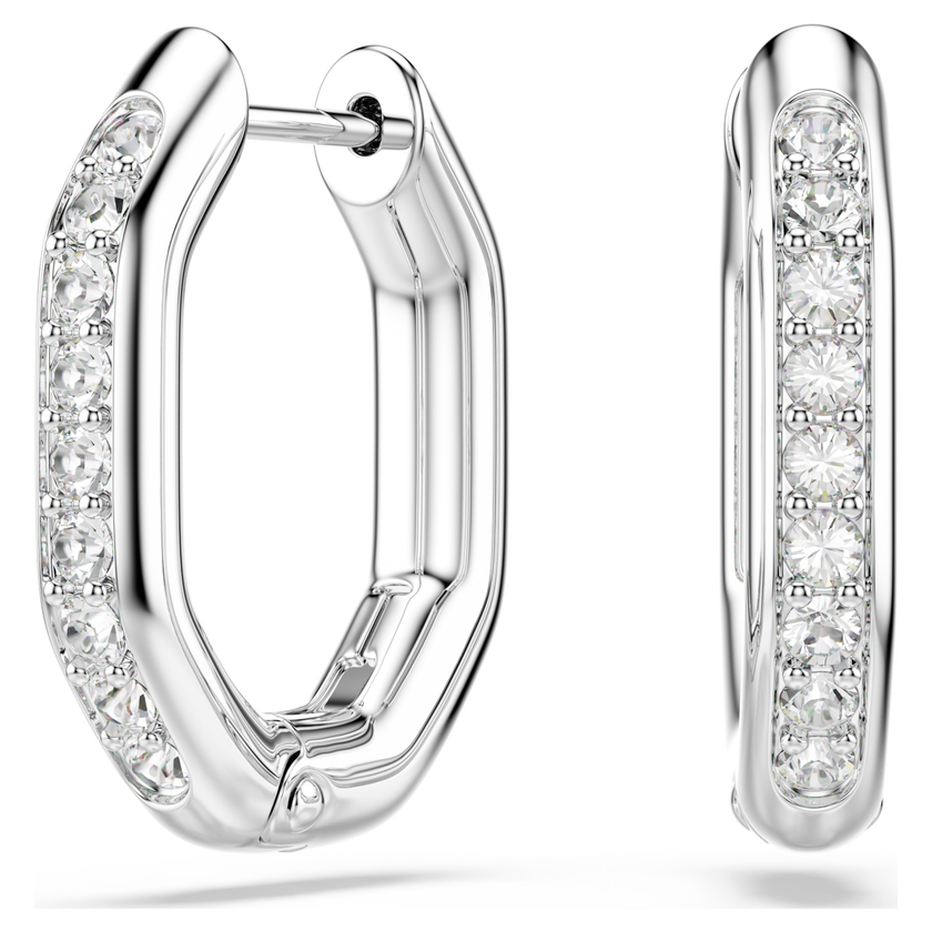 swarovski dextera hoop earrings  octagon shape  round cut  white  rhodium plated