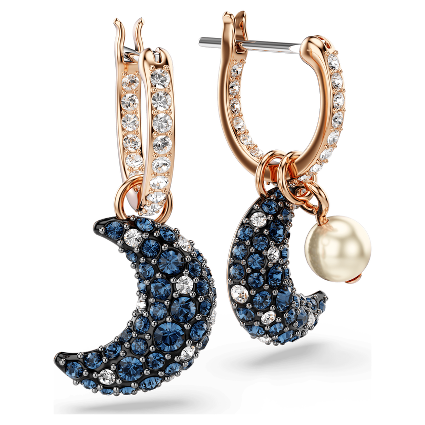 swarovski sublima drop earrings  crystal pearl  asymmetrical design  moon  multicolored  rose gold tone plated