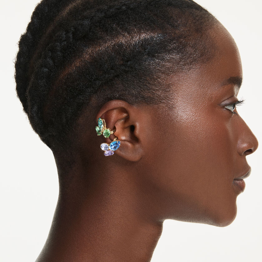 swarovski gema ear cuffs  asymmetrical design  mixed cuts  multicolored  18k gold finish