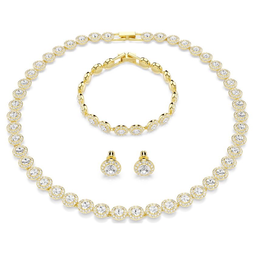 swarovski طقم una angelic، طقم من 3 قطع، قطع مُستدير، لون أبيض، لمسة نهائية من الذهب عيار 18 قيراط