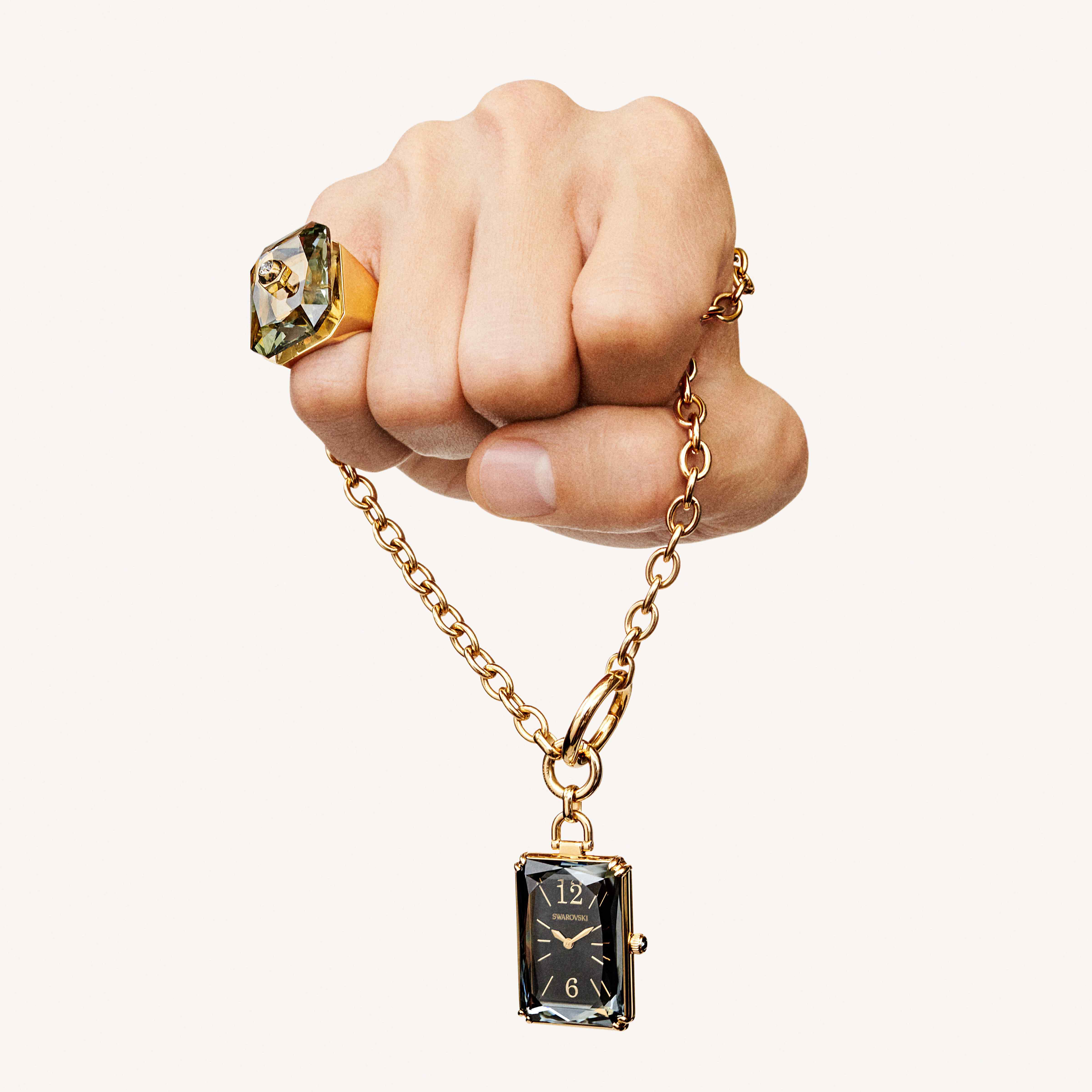 swarovski خاتم numina، لون رمادي، طلاء باللون الذهبي