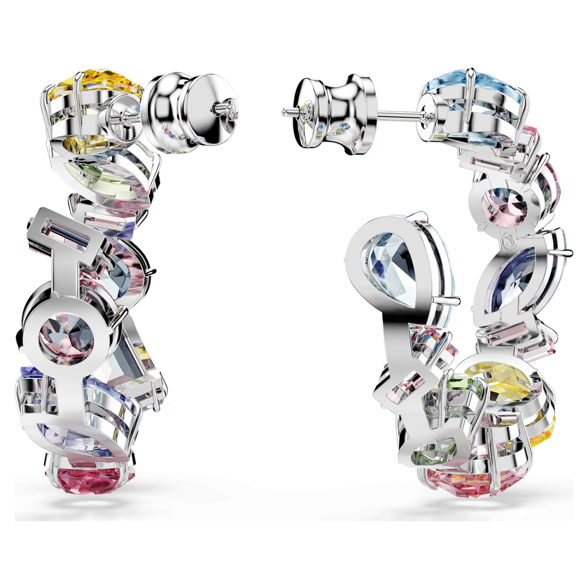 swarovski أقراط حلقية gema، تصميم غير متماثل، قطع متنوع، طويلة، حجم صغير، ألوان متعددة، طلاء روديوم