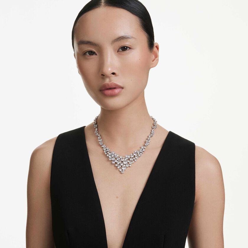 swarovski constella necklace  mixed cuts  clasp  white  rhodium plated
